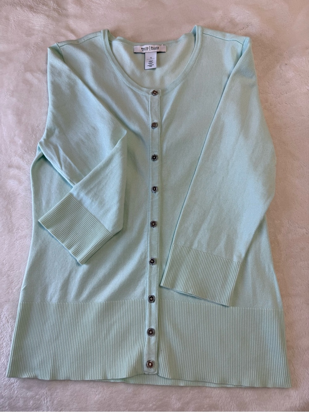 White House Black Market Mint Green Button-Front Cardigan 3/4 Sleeve